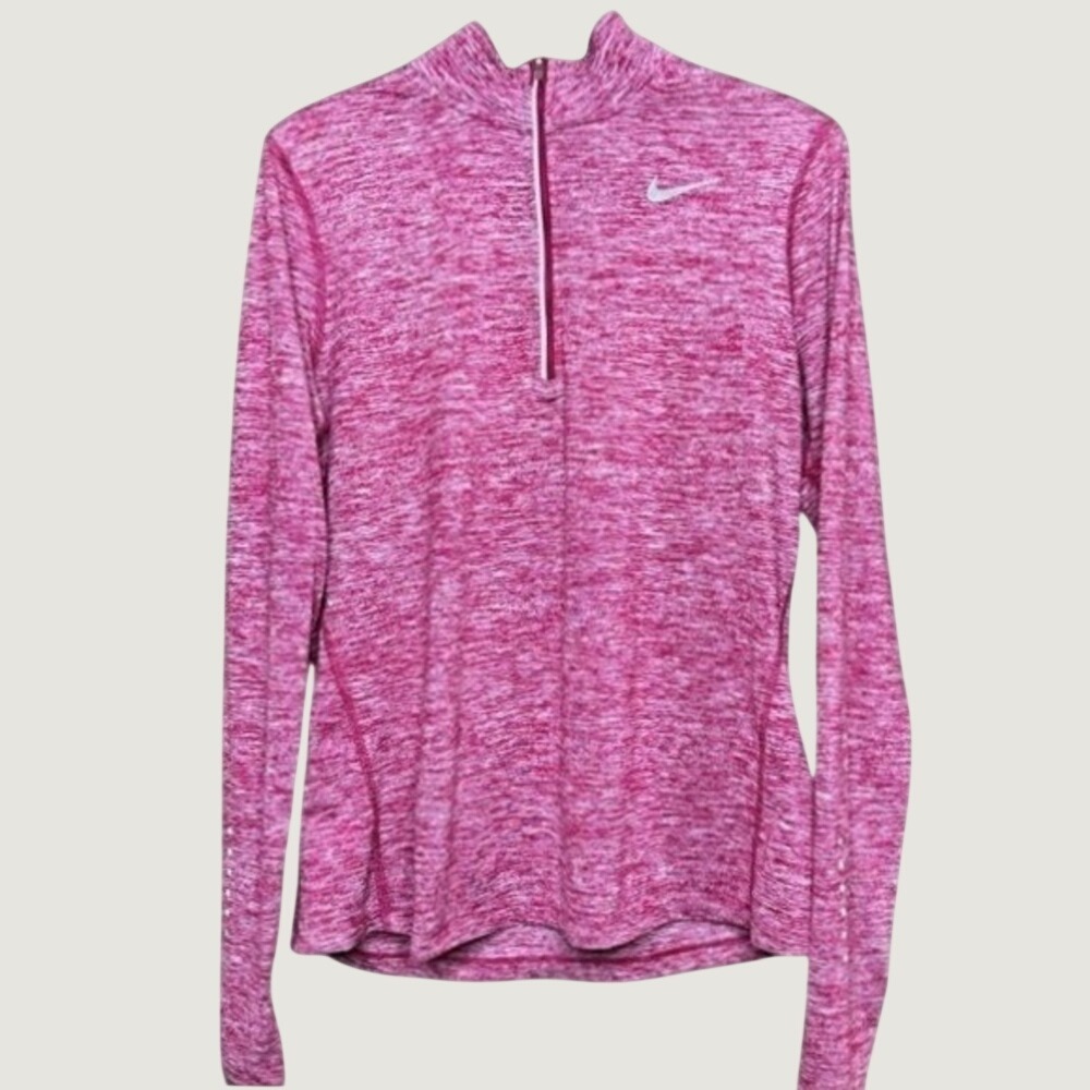 Nike Dri-FIT Womens Pink Space Dye Quarter Zip Running Top Pullover Medium M